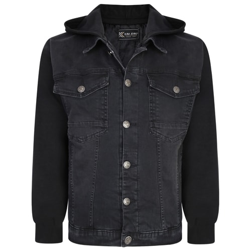 KAM Kapuzen-Stretch-Jeansjacke Schwarz